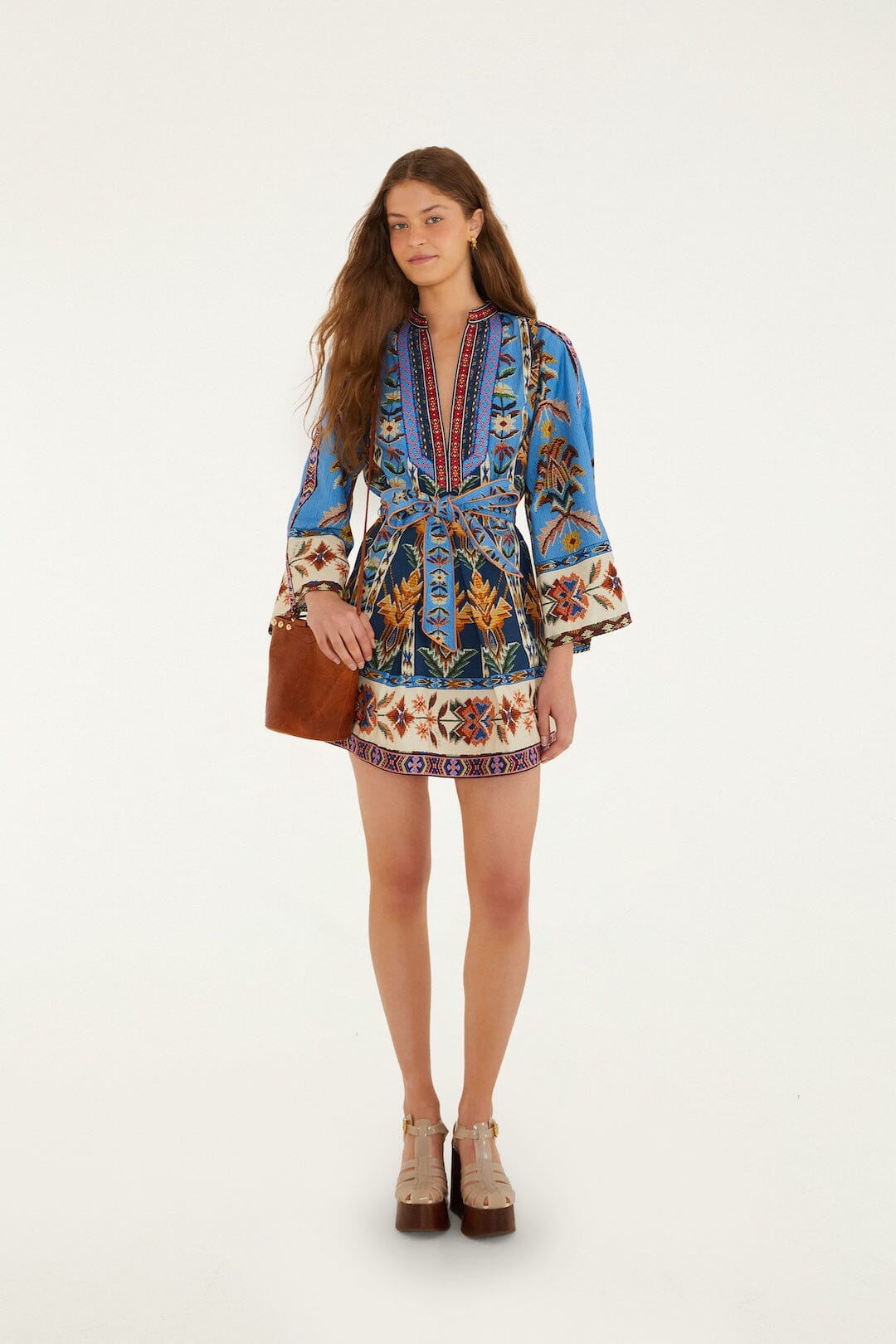 Blue Embroidered Tapestry Organic Cotton Mini Dress - FARM Rio EMBROIDERED TAPESTRY BLUE