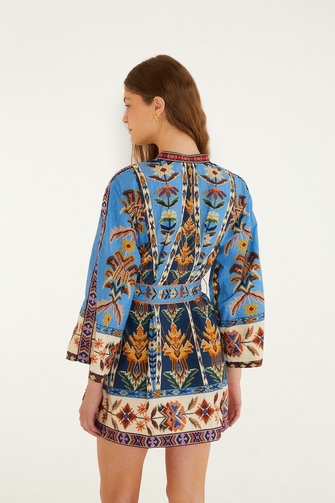Blue Embroidered Tapestry Organic Cotton Mini Dress - FARM Rio EMBROIDERED TAPESTRY BLUE