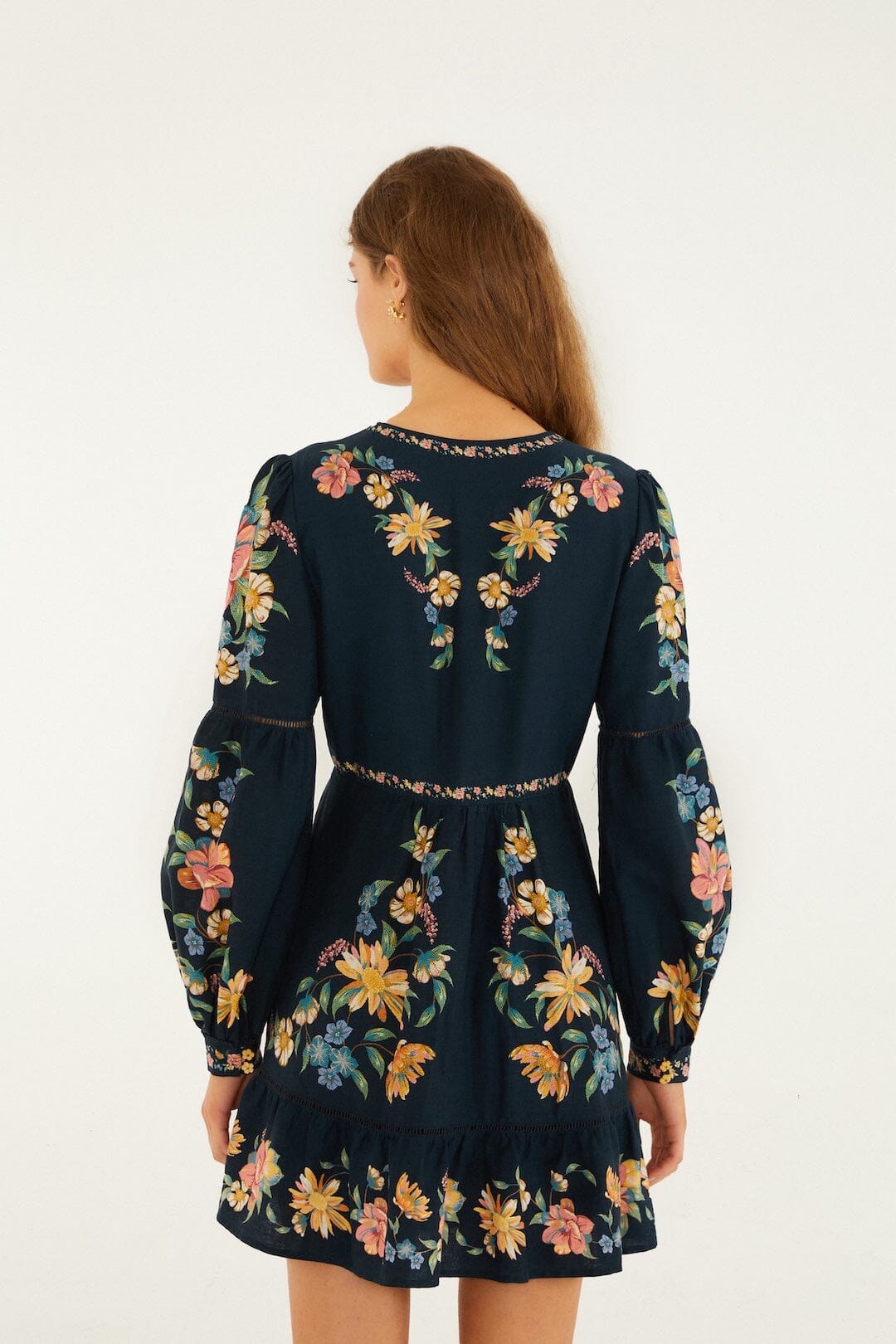 Dark Blue Maira Floral Lenzing Ecovero Euroflax Mini Dress - FARM Rio MAIRA FLORAL DARK BLUE