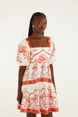 Red Porcelain Garden Organic Cotton Mini Dress - FARM Rio PORCELAIN GARDEN RED