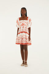 Red Porcelain Garden Organic Cotton Mini Dress - FARM Rio PORCELAIN GARDEN RED