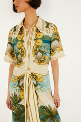 Off-White Royal Sea Collared Lenzing Ecovero Euroflax Midi Dress - FARM Rio ROYAL SEA MULTICOLOR