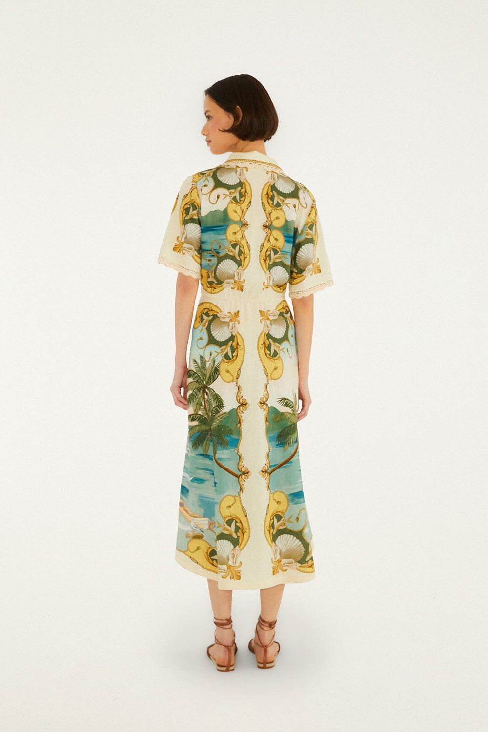 Off-White Royal Sea Collared Lenzing Ecovero Euroflax Midi Dress - FARM Rio ROYAL SEA MULTICOLOR