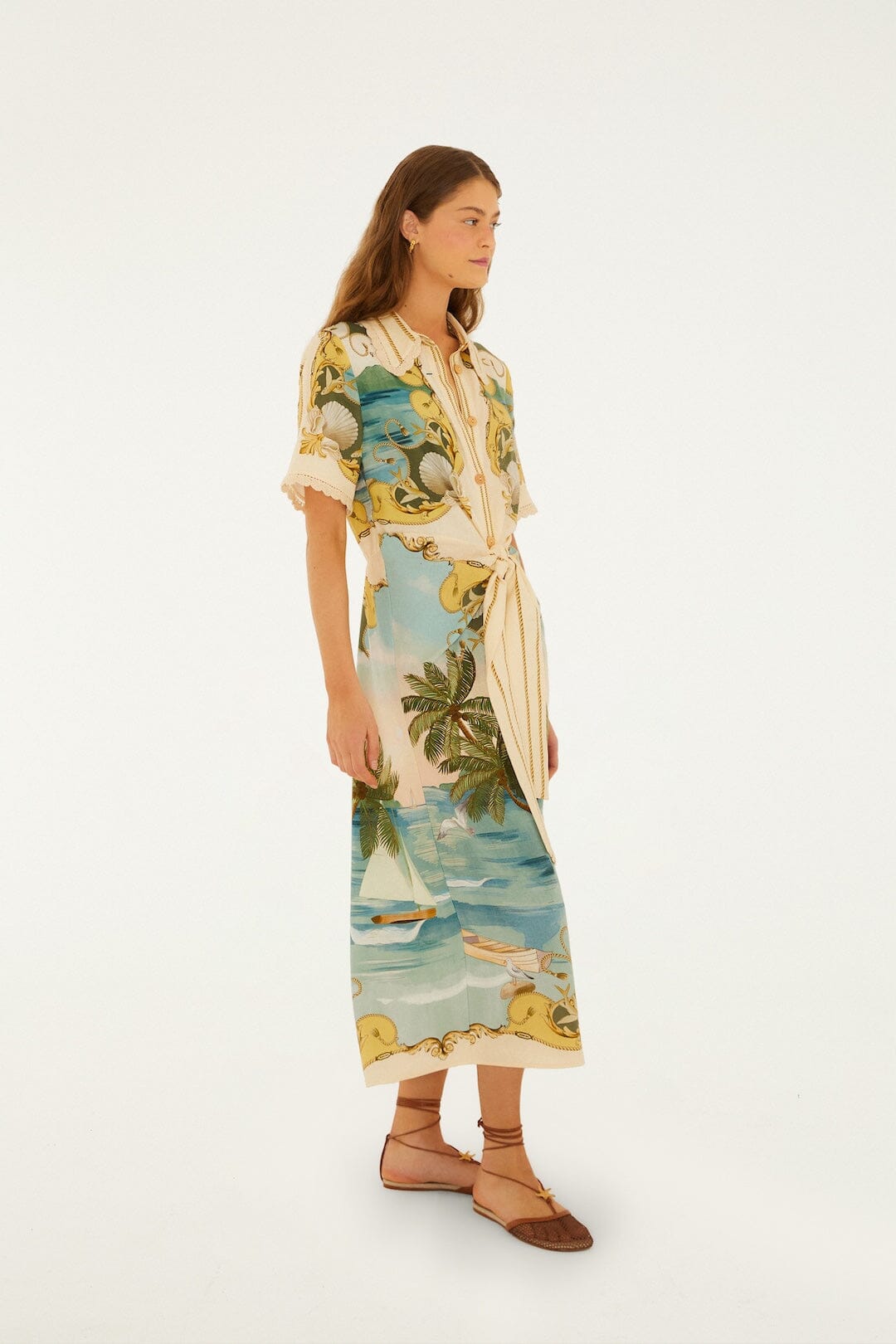 Off-White Royal Sea Collared Lenzing Ecovero Euroflax Midi Dress - FARM Rio ROYAL SEA MULTICOLOR