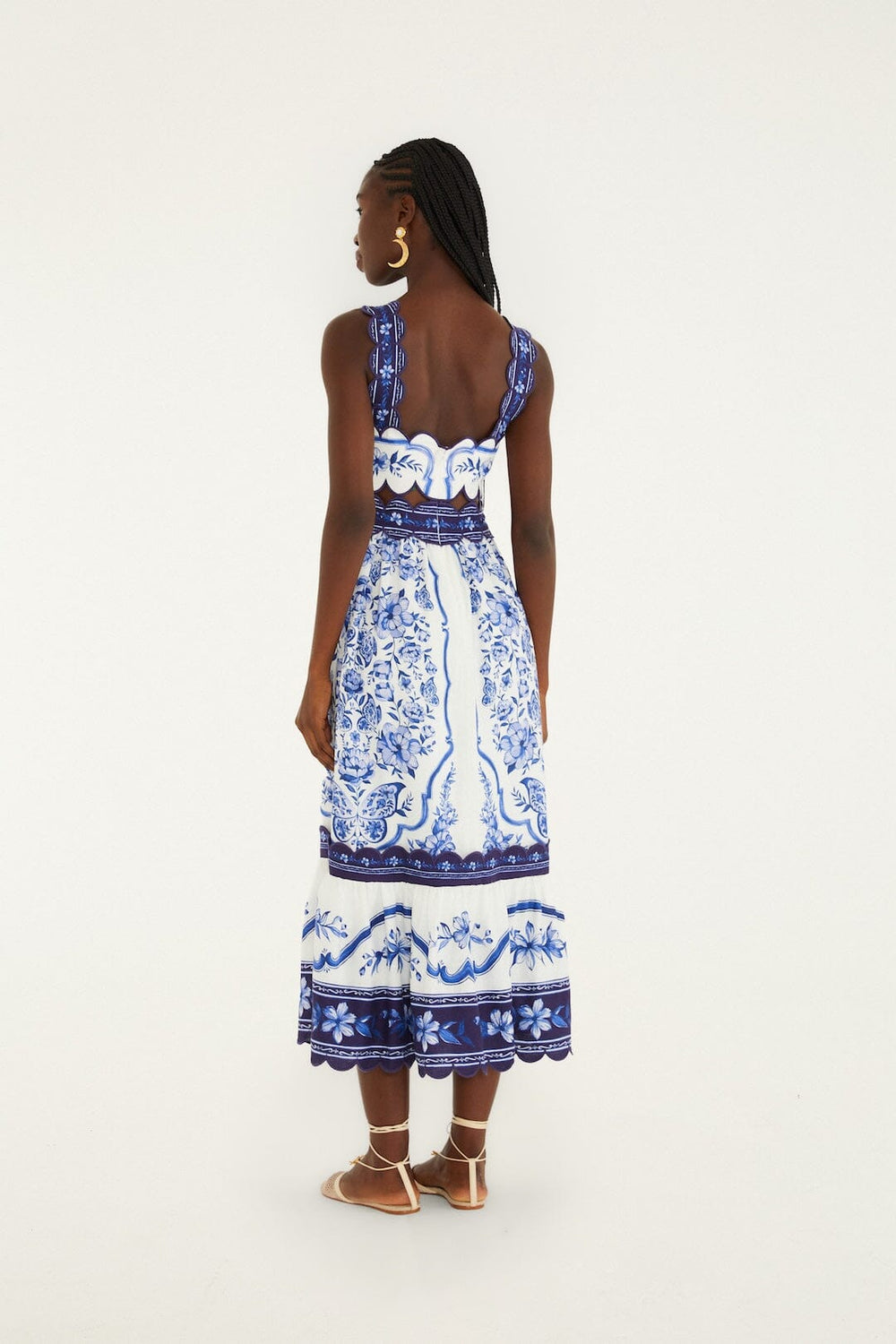 Off-White Porcelain Garden Cut-Out Lenzing Ecovero Euroflax Midi Dress - FARM Rio PORCELAIN GARDEN OFF-WHITE