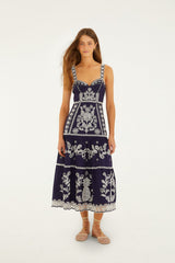 Blue Richelieu Embroidered Organic Cotton Midi Dress - FARM Rio BLUE