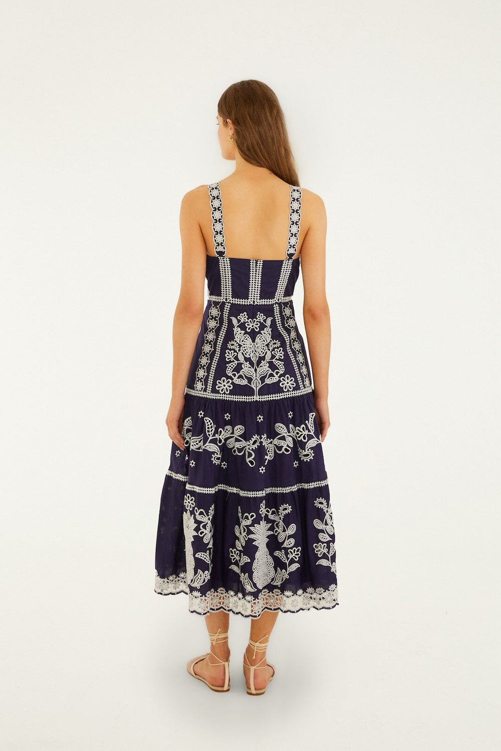 Blue Richelieu Embroidered Organic Cotton Midi Dress - FARM Rio BLUE