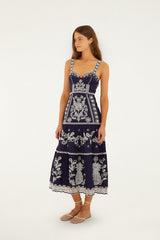 Blue Richelieu Embroidered Organic Cotton Midi Dress - FARM Rio BLUE