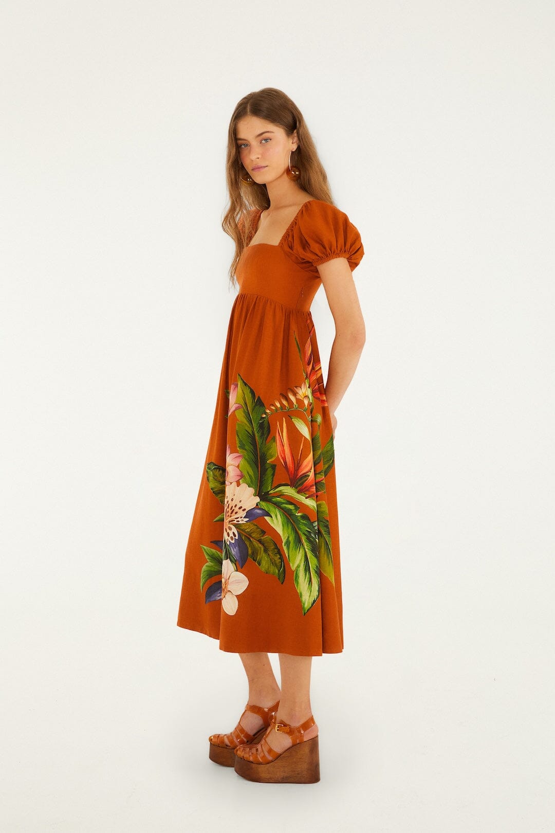 Brown Hilo Arrangment Lenzing Ecovero Euroflax Midi Dress - FARM Rio HILO ARRANGMENT SAND