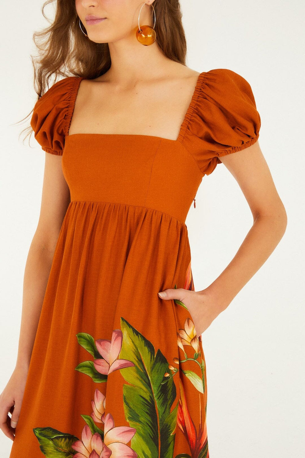 Brown Hilo Arrangment Lenzing Ecovero Euroflax Midi Dress - FARM Rio HILO ARRANGMENT SAND