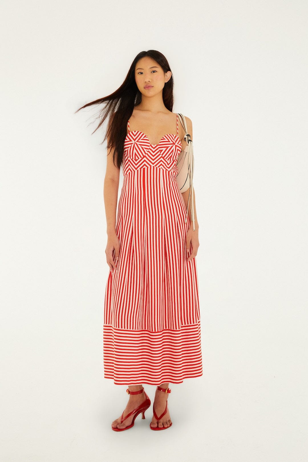 Off-White Checkered Stripes Sleeveless Lenzing Ecovero Euroflax Maxi Dress - FARM Rio CHECKERED STRIPES OFF-WHITE
