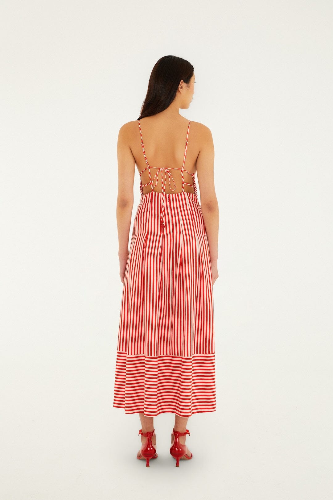 Off-White Checkered Stripes Sleeveless Lenzing Ecovero Euroflax Maxi Dress - FARM Rio CHECKERED STRIPES OFF-WHITE
