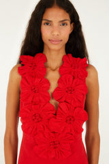Red 3d Flower Euroflax Premium Linen Maxi Dress - FARM Rio RED