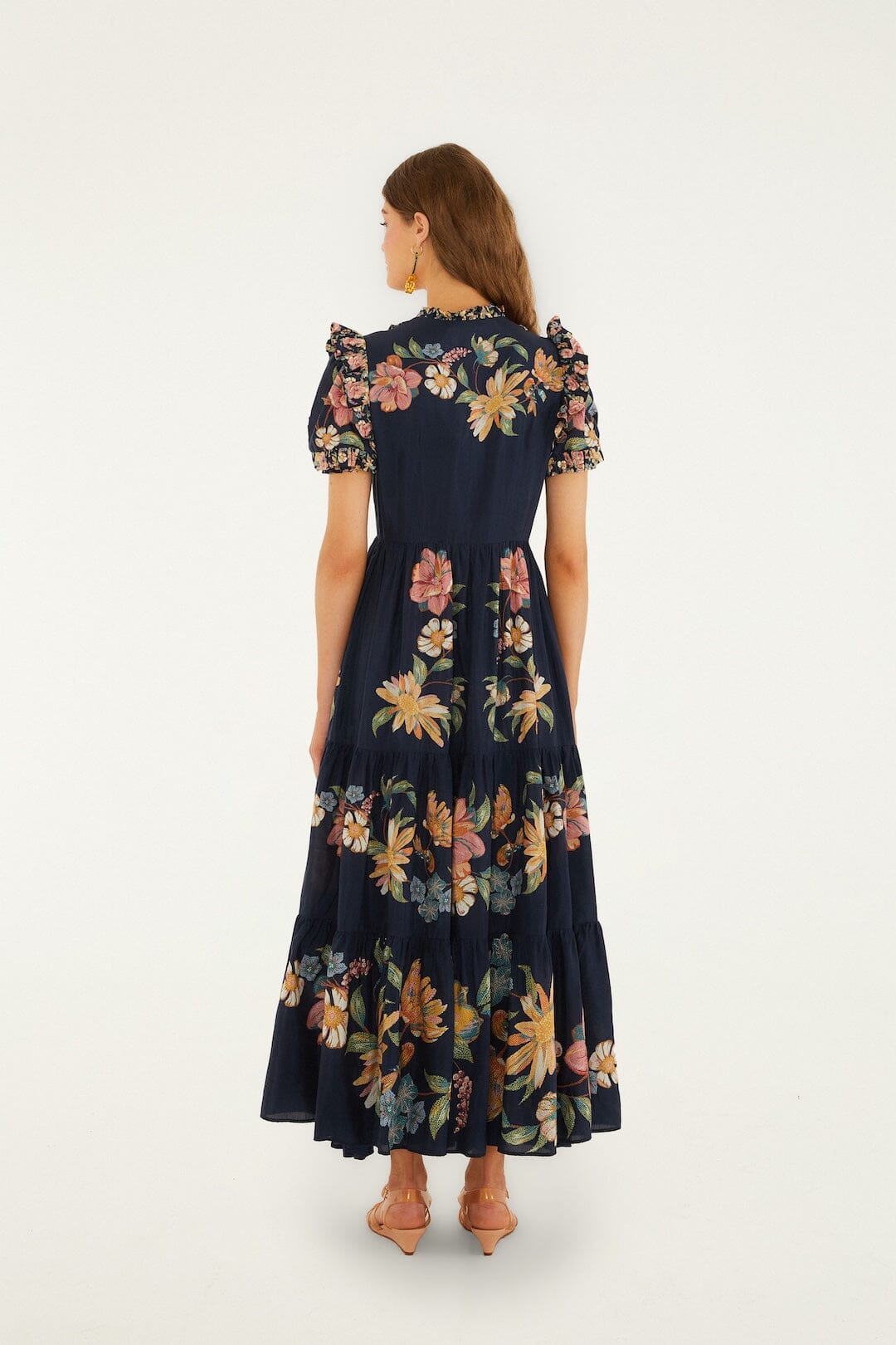 Dark Blue Maira Floral Short Sleeve Maxi Dress - FARM Rio MAIRA FLORAL DARK BLUE