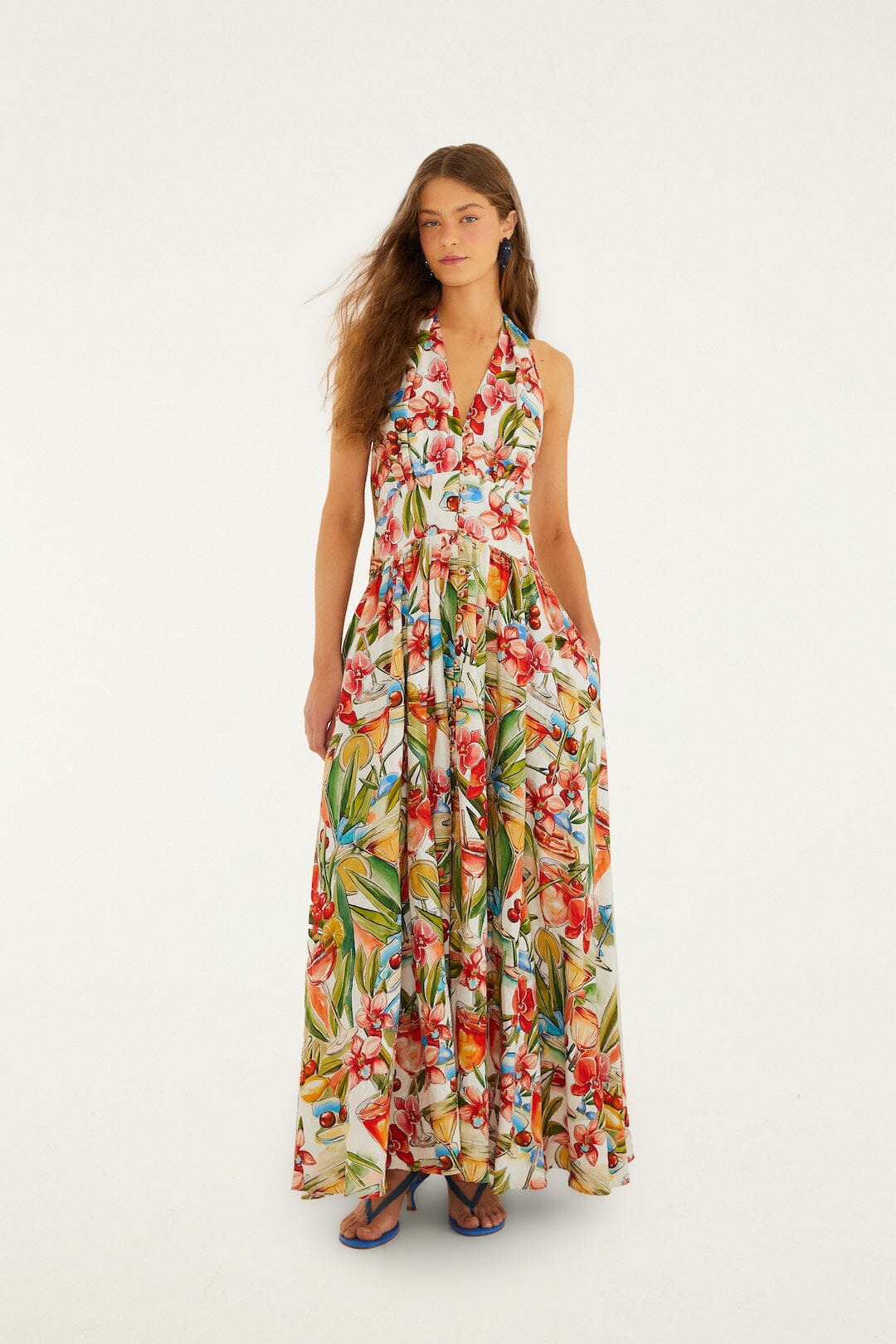 Off-White Cocktail Lenzing Ecovero Euroflax Maxi Dress - FARM Rio COCKTAIL OFF-WHITE