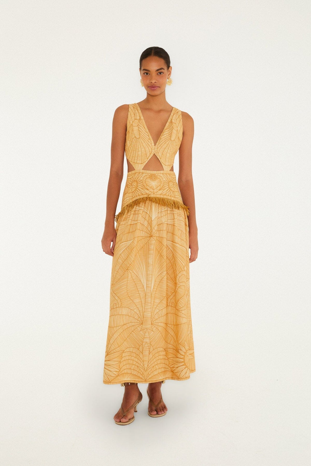 Caramel Usiacuri Cut-Out Lenzing Ecovero Euroflax Maxi Dress - FARM Rio USIACURI CARAMEL