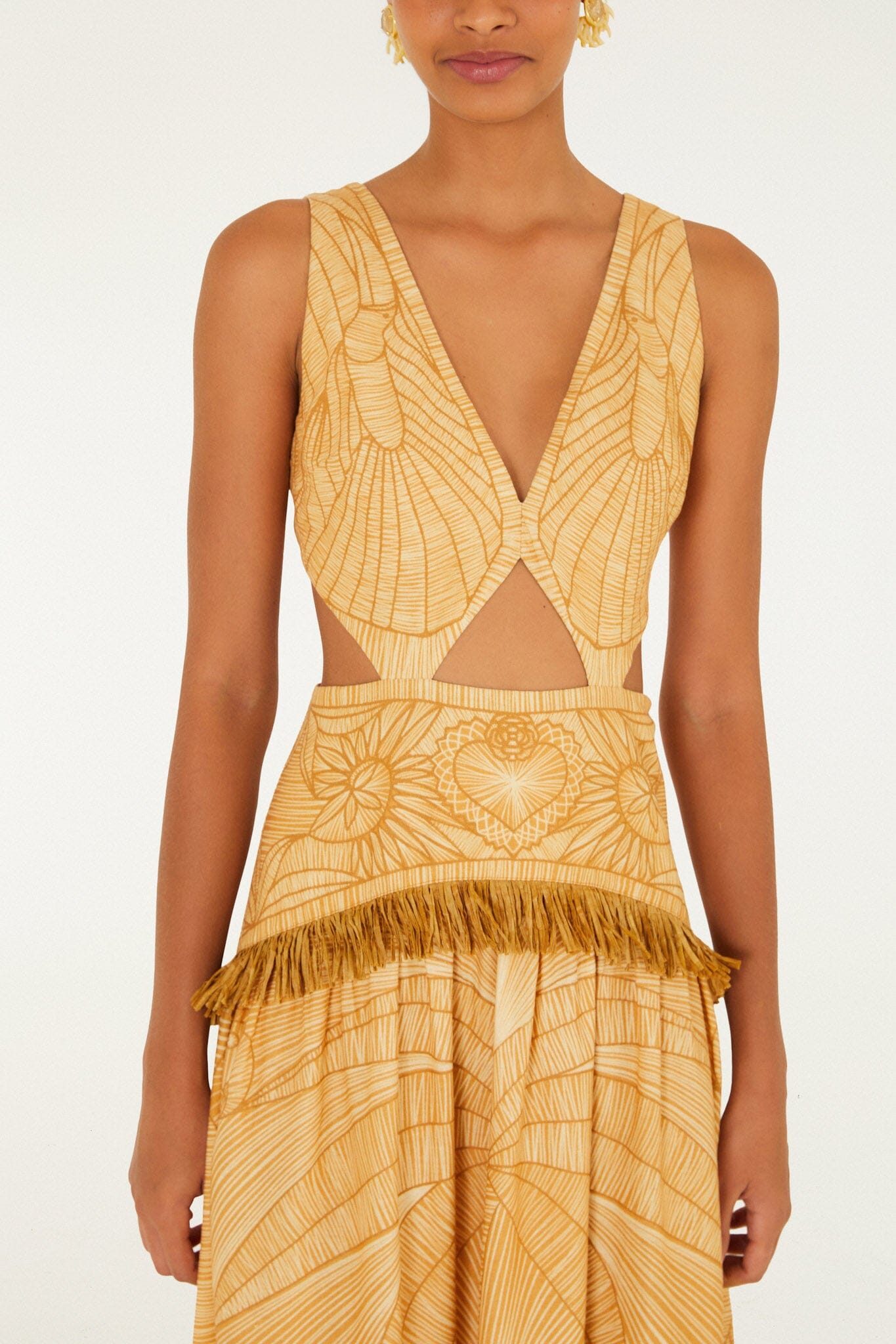Caramel Usiacuri Cut-Out Lenzing Ecovero Euroflax Maxi Dress - FARM Rio USIACURI CARAMEL