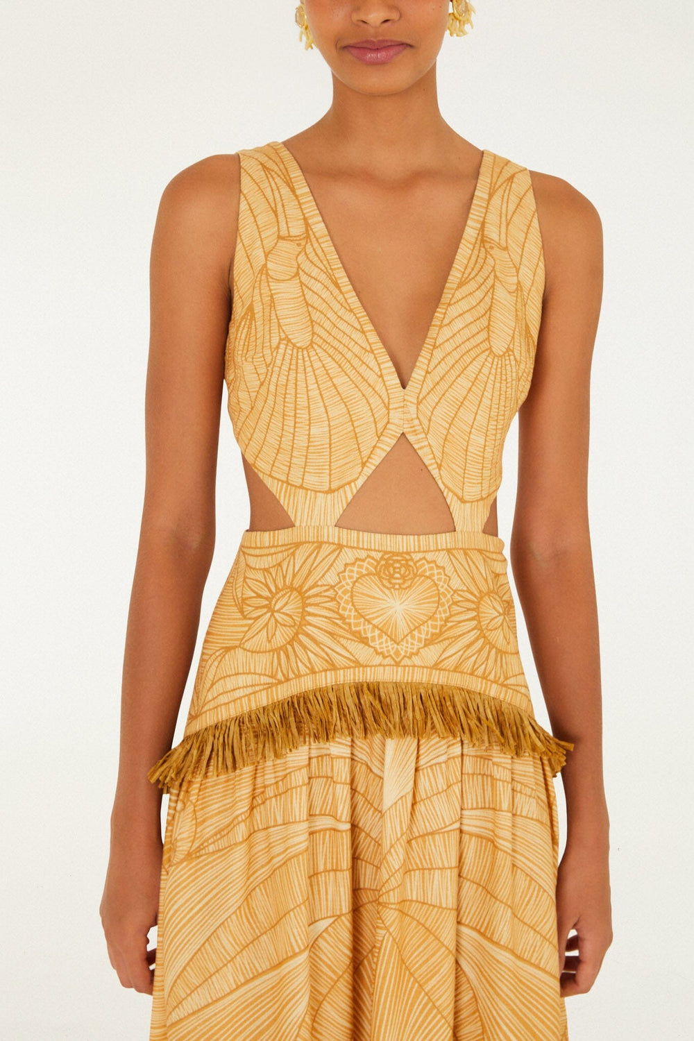 Caramel Usiacuri Cut-Out Lenzing Ecovero Euroflax Maxi Dress - FARM Rio USIACURI CARAMEL