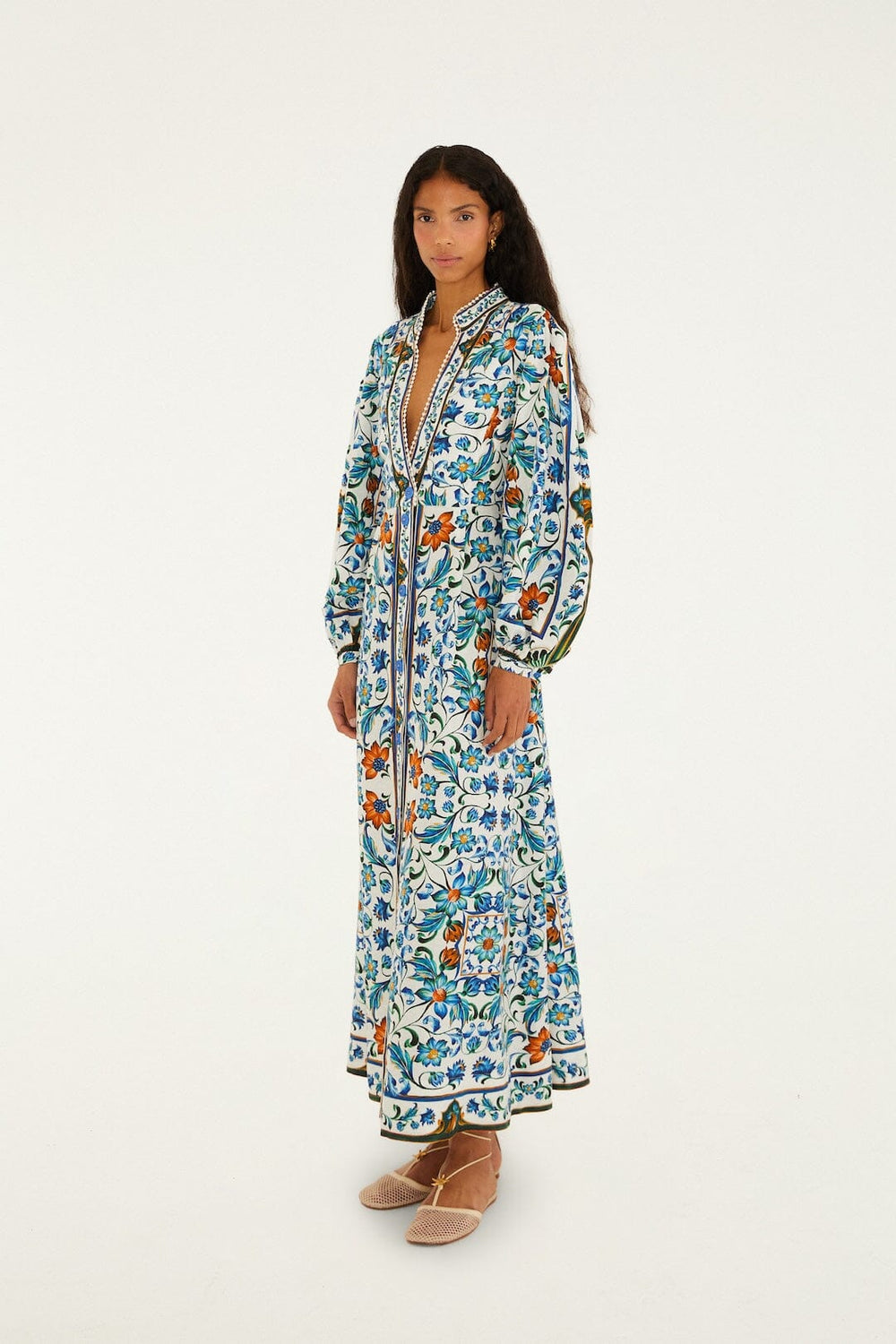 Off-White Flora Tile Lenzing Ecovero Euroflax Maxi Dress - FARM Rio FLORA TILE OFF-WHITE