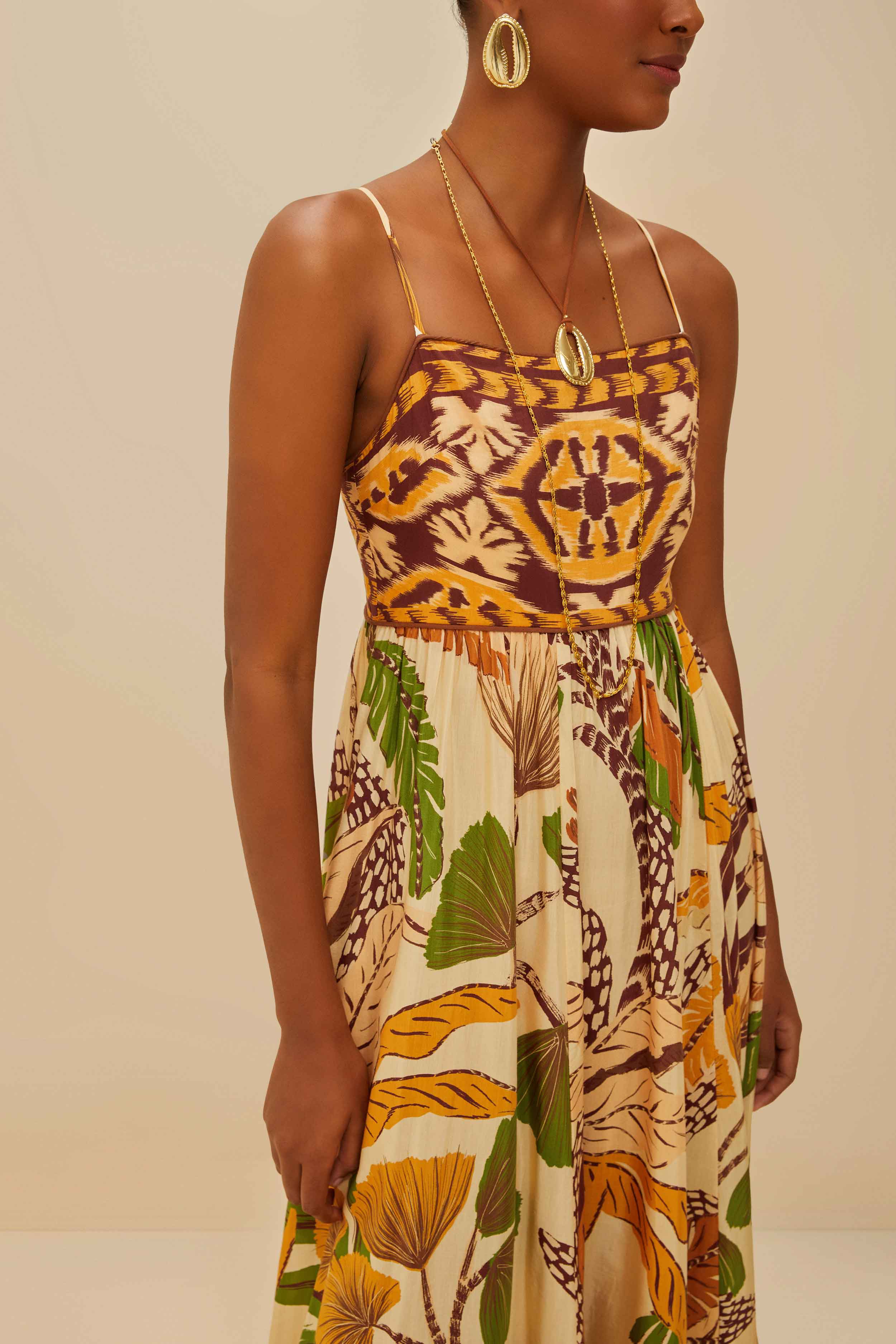 Sand Foliage Sketch Maxi Dress - FARM Rio FOLIAGE SKETCH SAND