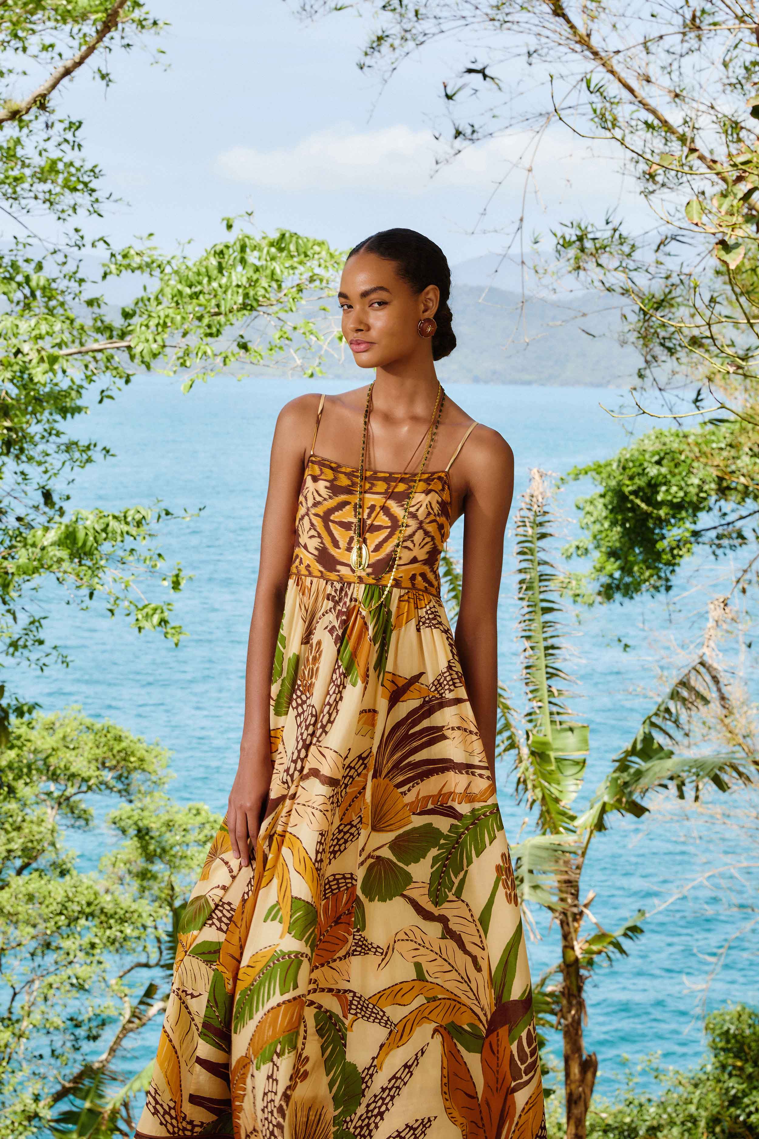 Sand Foliage Sketch Maxi Dress - FARM Rio FOLIAGE SKETCH SAND