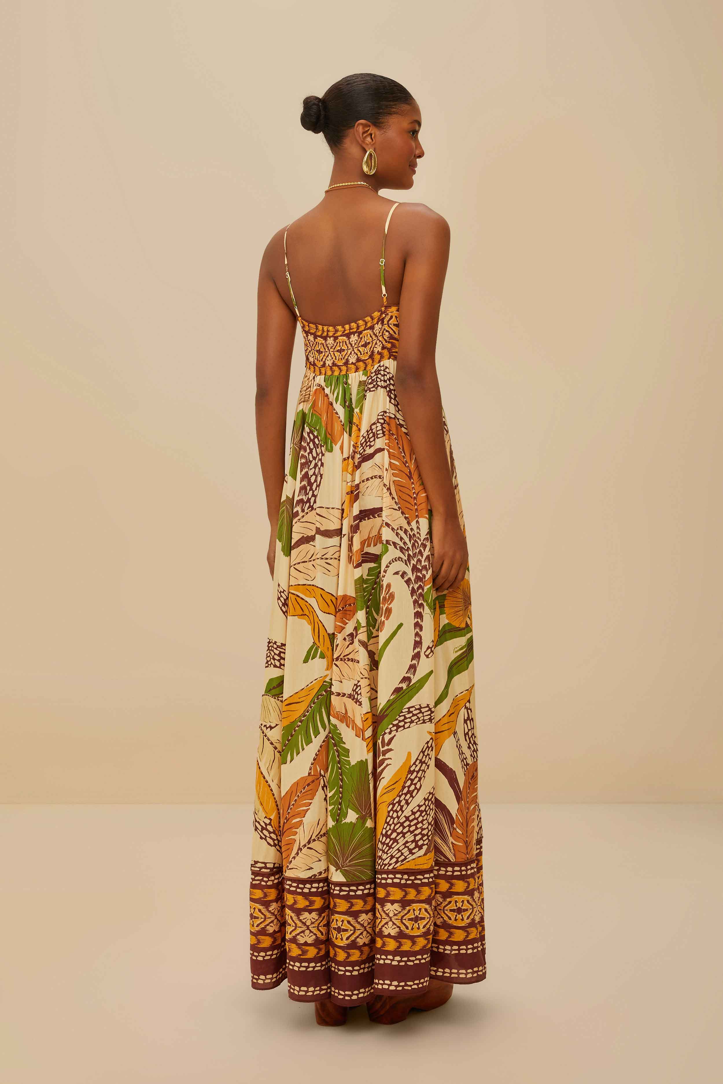 Sand Foliage Sketch Maxi Dress - FARM Rio FOLIAGE SKETCH SAND