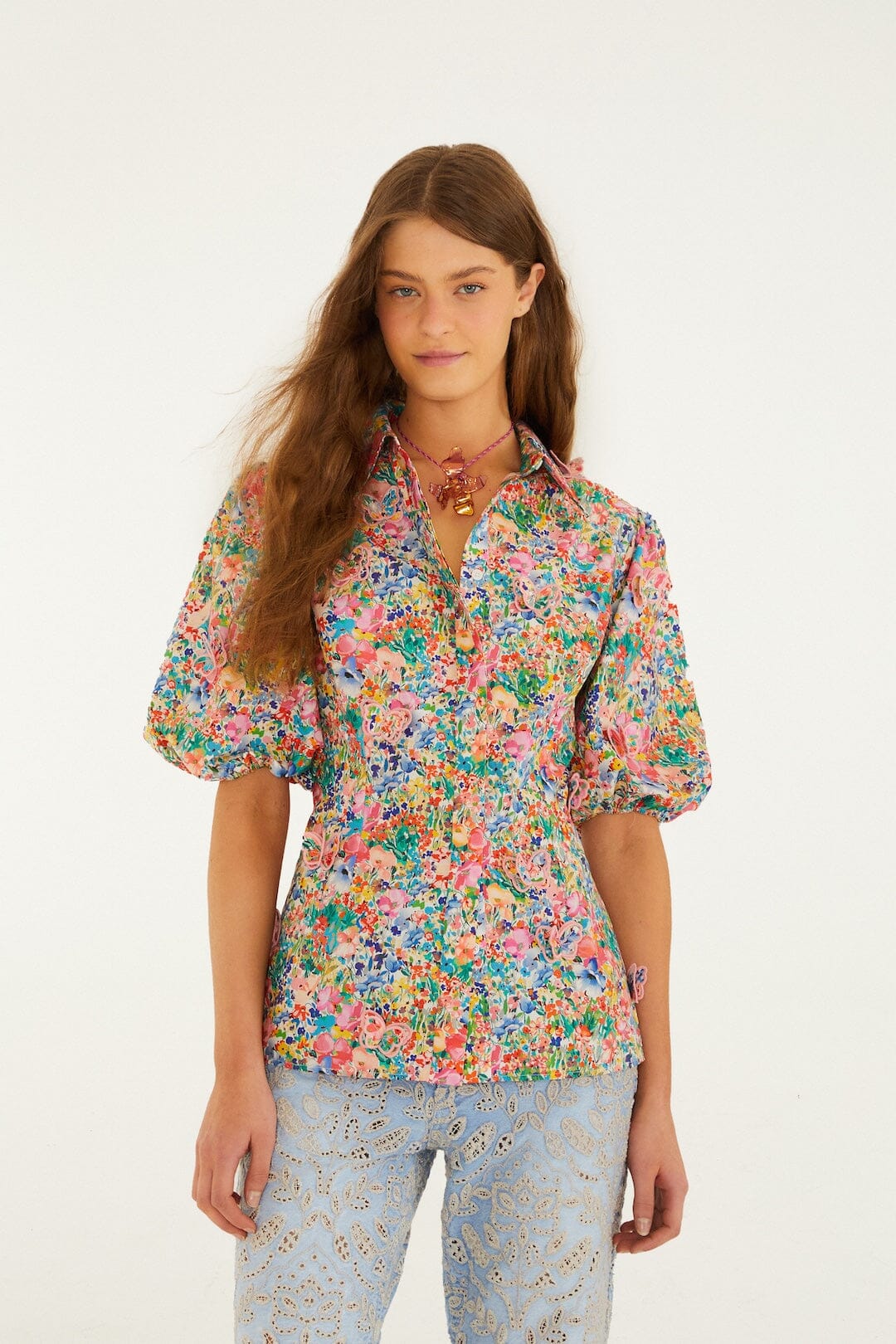 Off-White Peasant Floral Butterflies Organic Cotton Blouse - FARM Rio PEASANT FLORAL OFF-WHITE