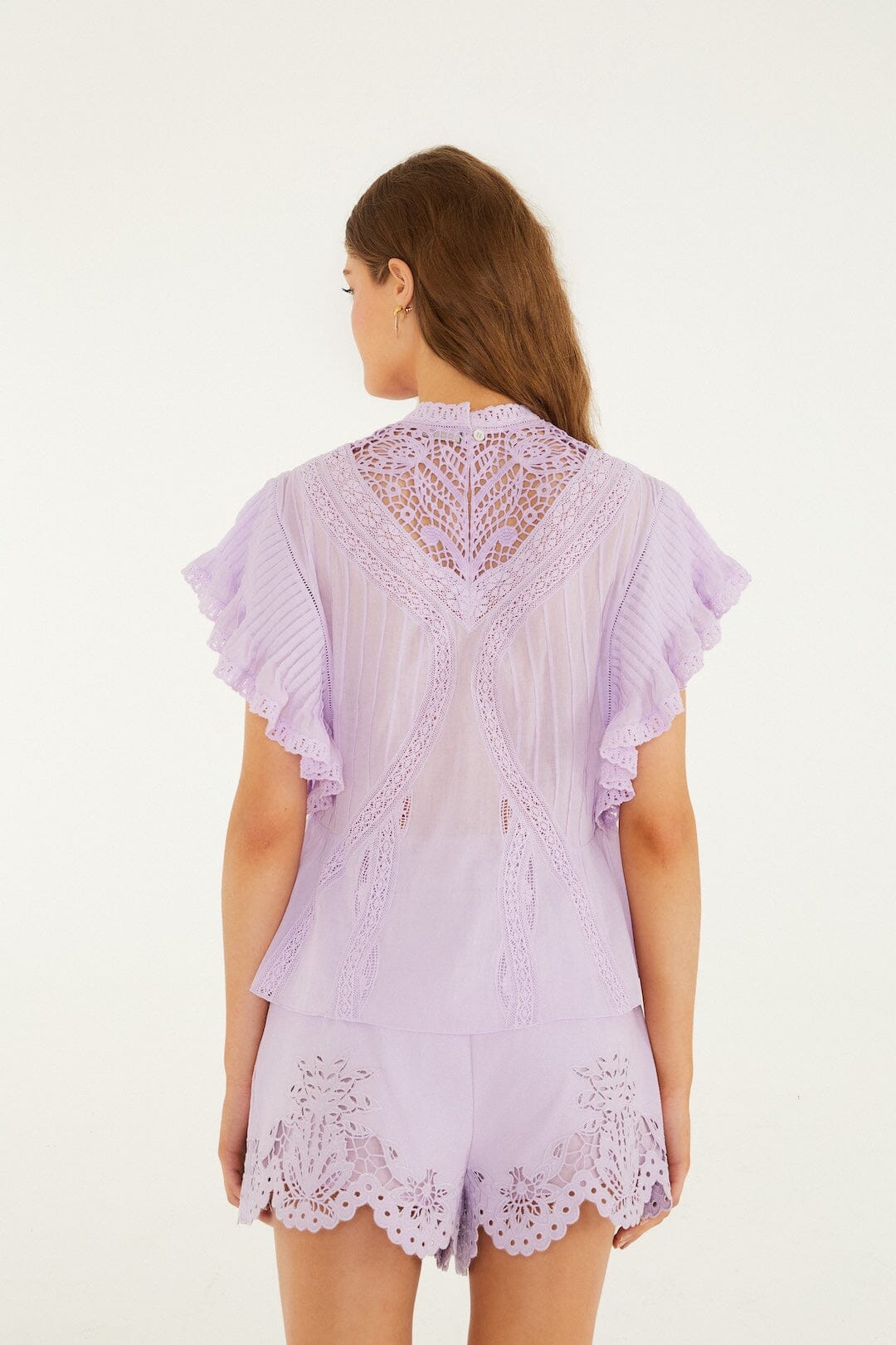 Lilac Lace Ruffled Organic Cotton Blouse - FARM Rio LILAC