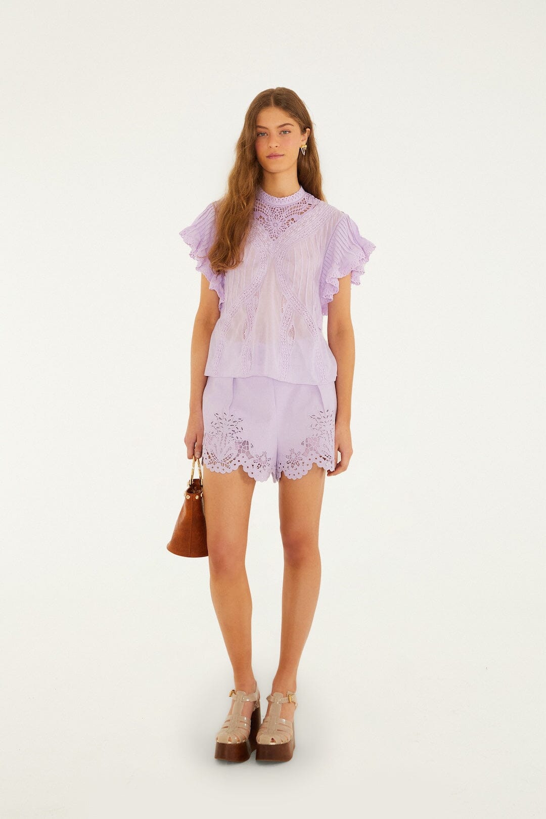 Lilac Lace Ruffled Organic Cotton Blouse - FARM Rio LILAC