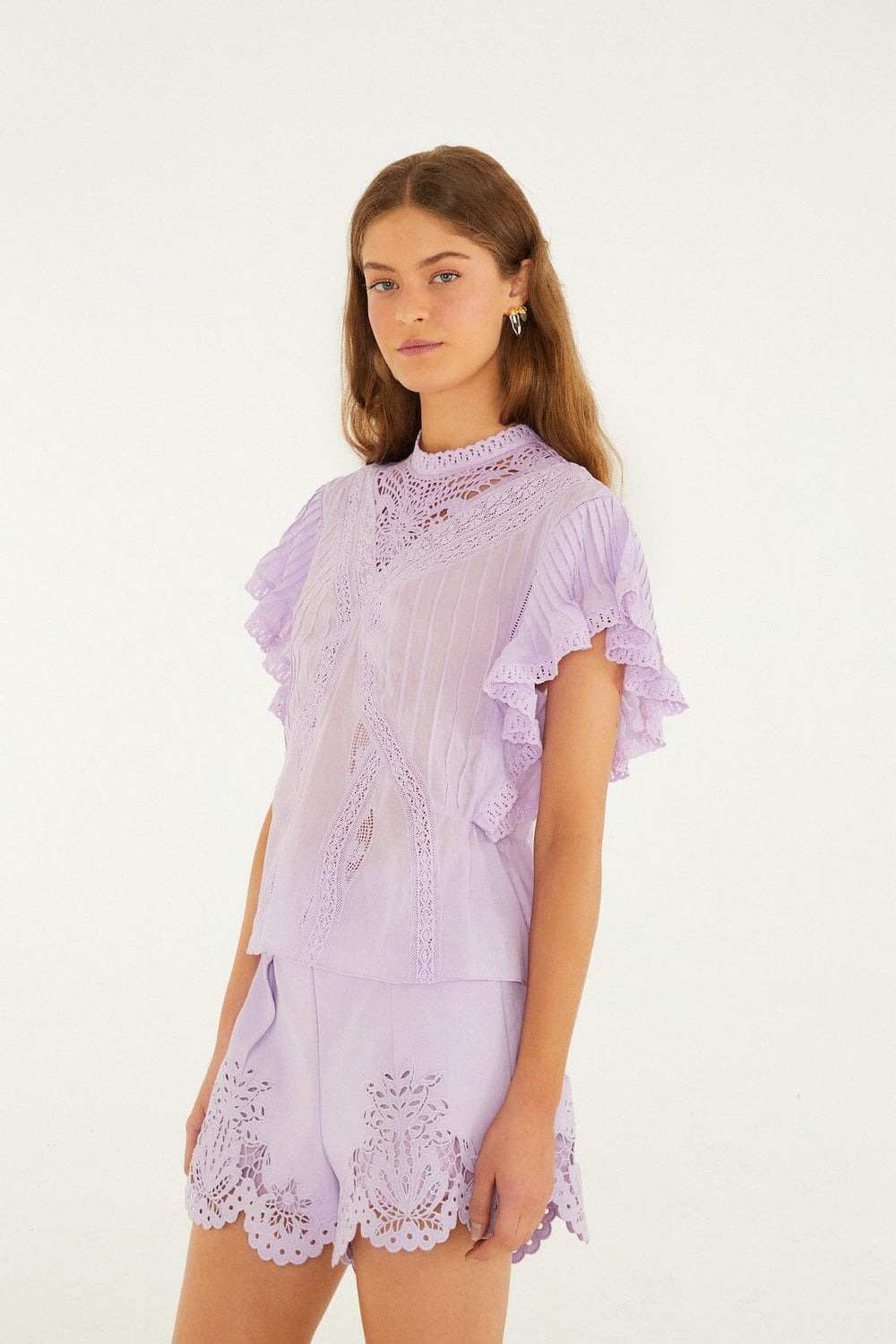 Lilac Lace Ruffled Organic Cotton Blouse - FARM Rio LILAC