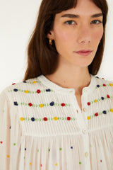 Off-White Embroidered Beads Organic Cotton Long Sleeve Blouse - FARM Rio OFF-WHITE