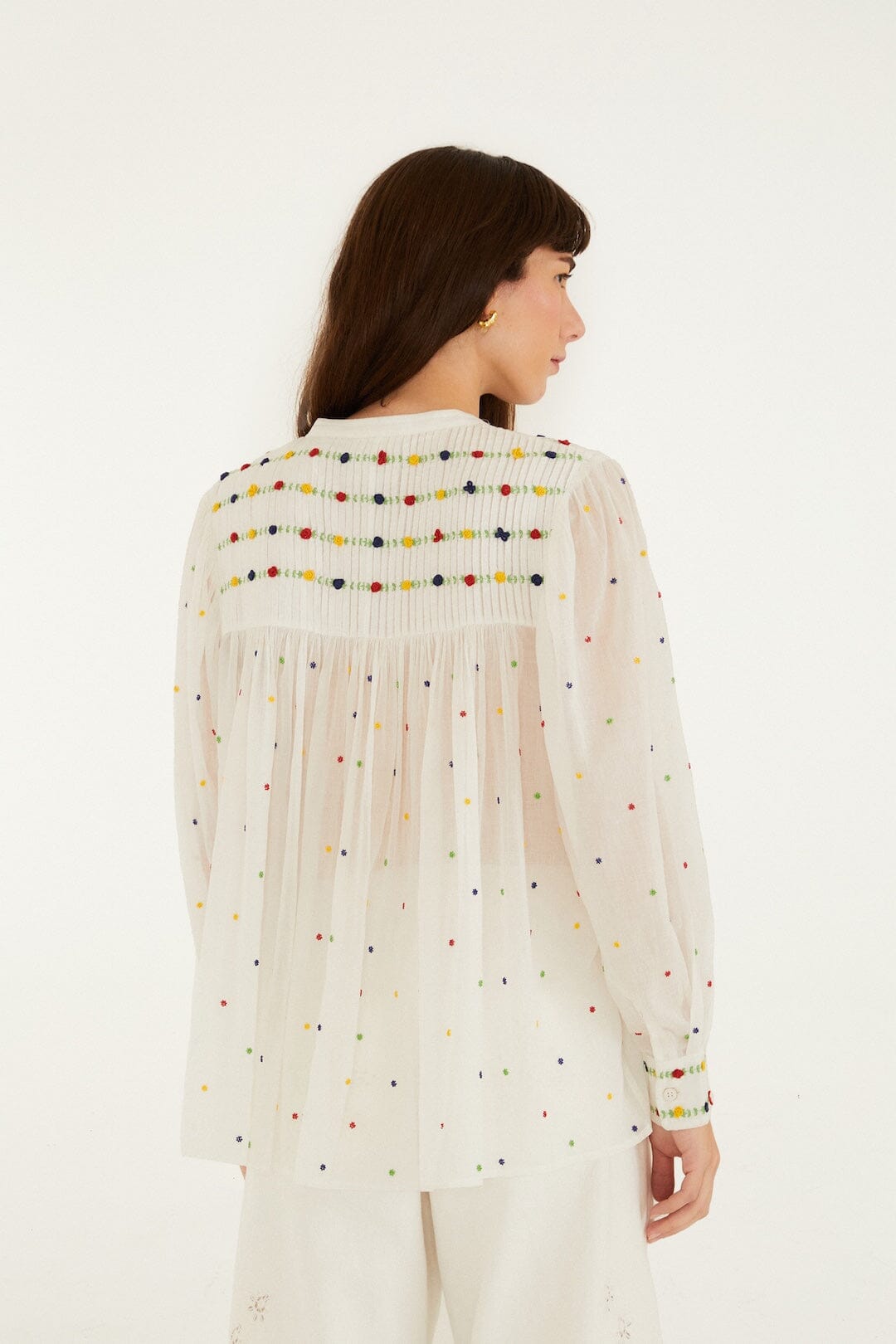 Off-White Embroidered Beads Organic Cotton Long Sleeve Blouse - FARM Rio OFF-WHITE