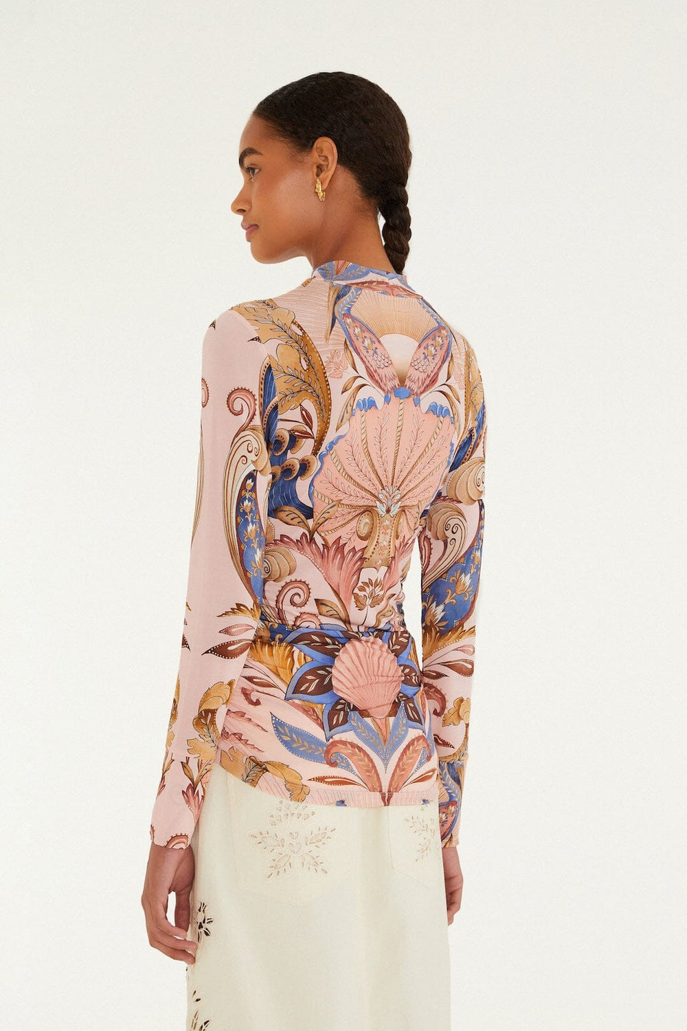 Soft Pink Sea Garden Scarf Jersey Blouse - FARM Rio SEA GARDEN SCARF SOFT PINK