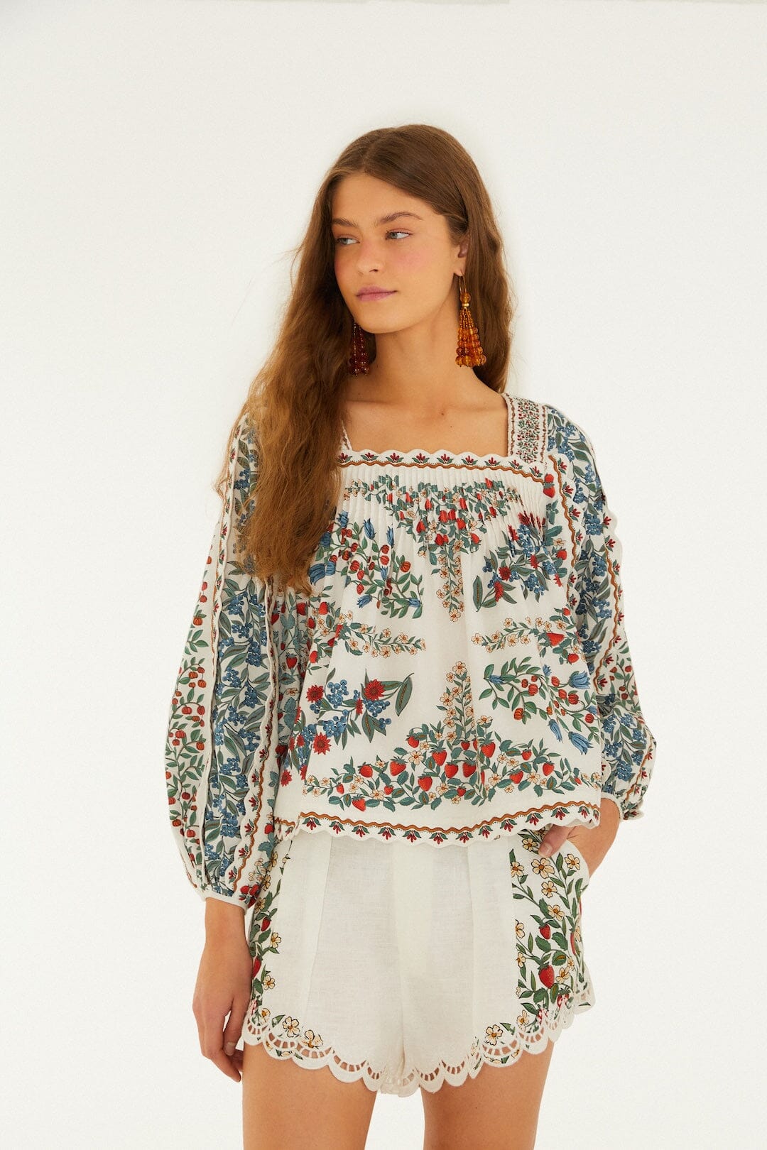 Off-White Fruit Beauty Scarf Organic Cotton Long Sleeve Blouse - FARM Rio FRUIT BEAUTY SCARF OFF-WHITE
