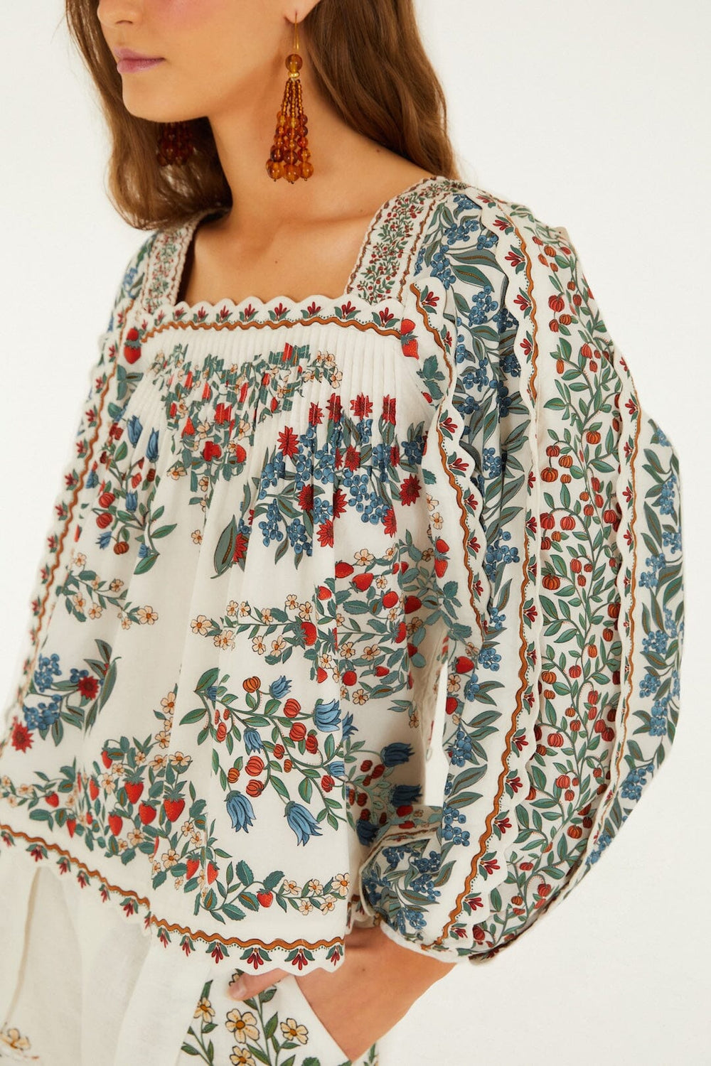 Off-White Fruit Beauty Scarf Organic Cotton Long Sleeve Blouse - FARM Rio FRUIT BEAUTY SCARF OFF-WHITE