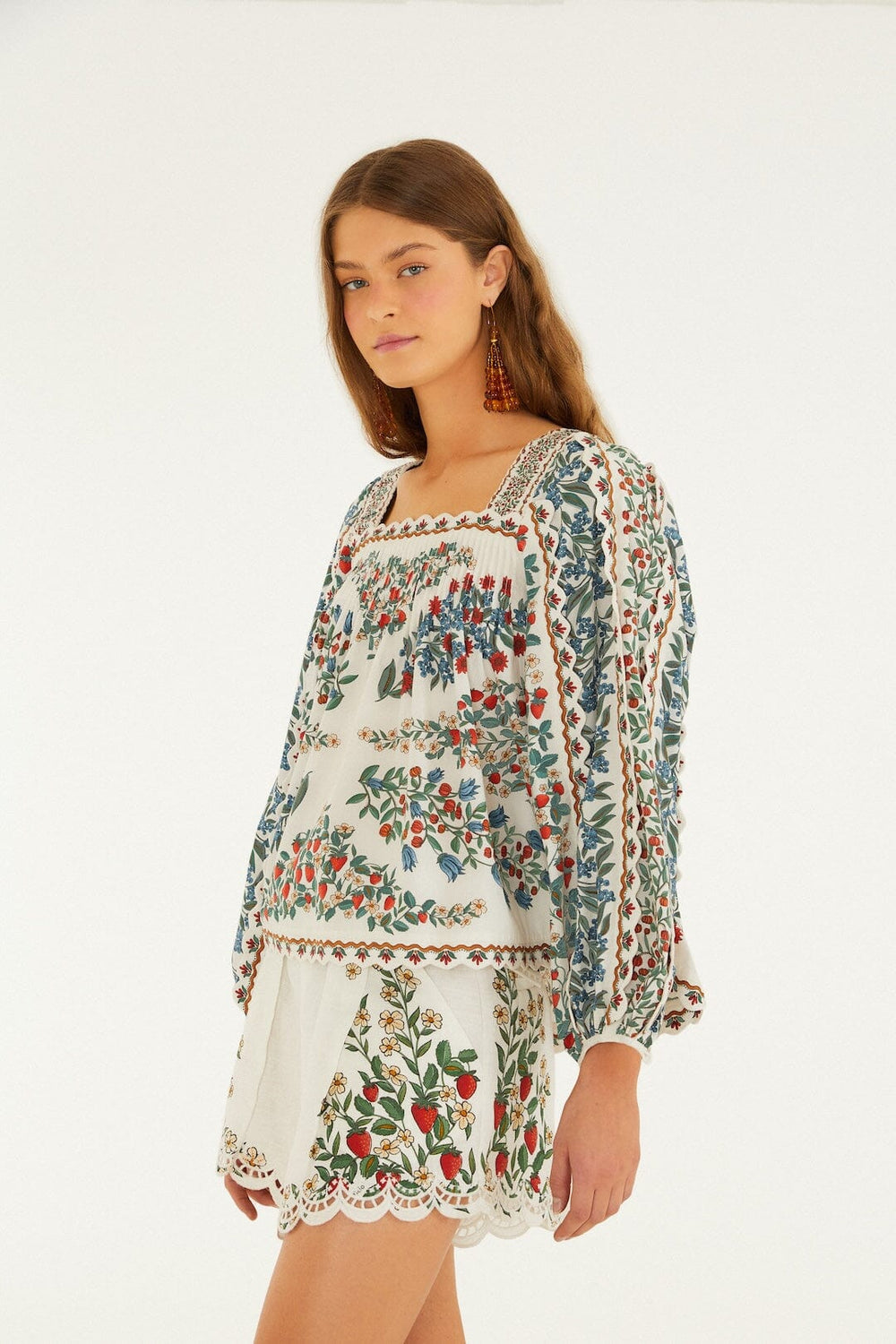 Off-White Fruit Beauty Scarf Organic Cotton Long Sleeve Blouse - FARM Rio FRUIT BEAUTY SCARF OFF-WHITE