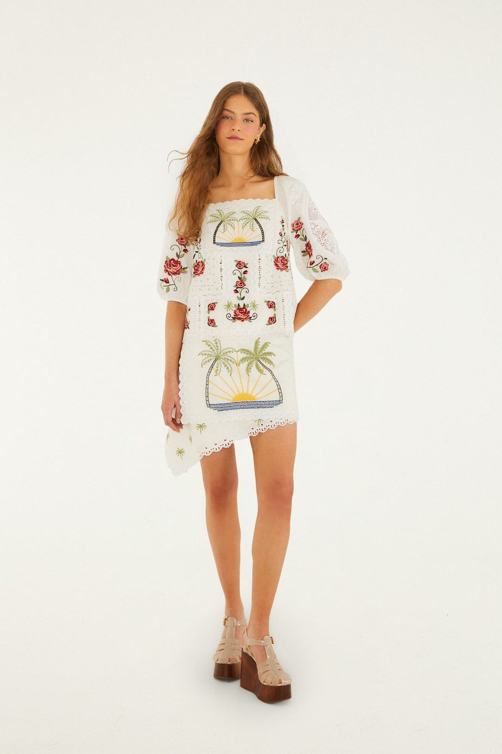 Off-White Tropi Scarf Embroidered Organic Cotton Blouse - FARM Rio TROPI OFF-WHITE SCARF