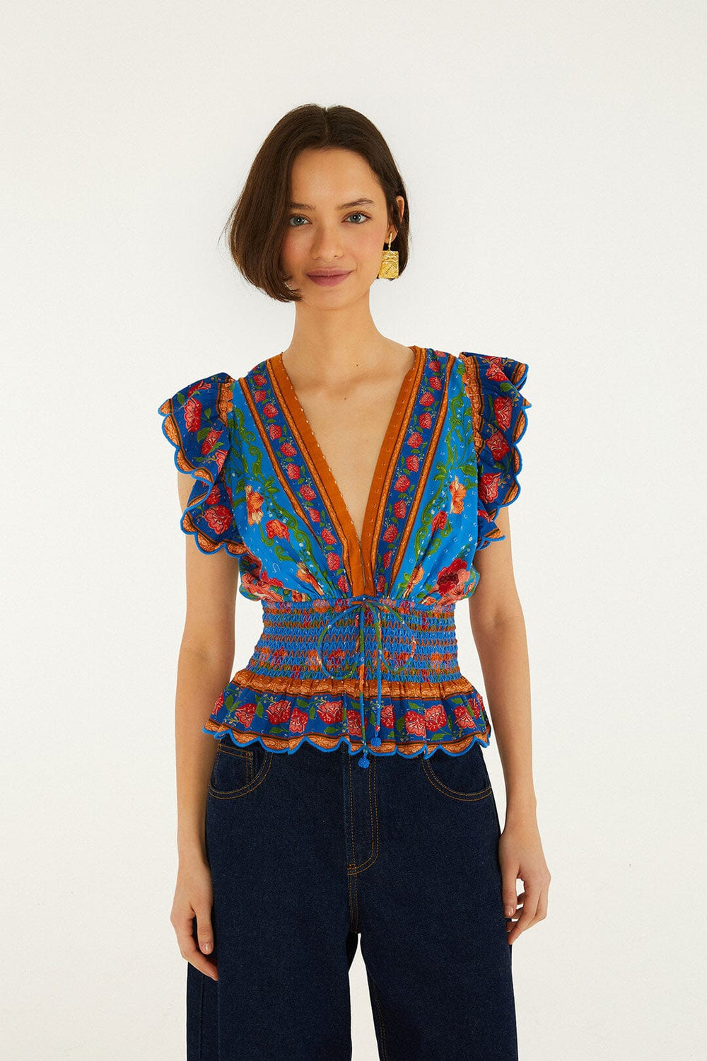 Bright Blue Rococo Flowers Blouse - FARM Rio ROCOCO FLOWERS BRIGHT BLUE
