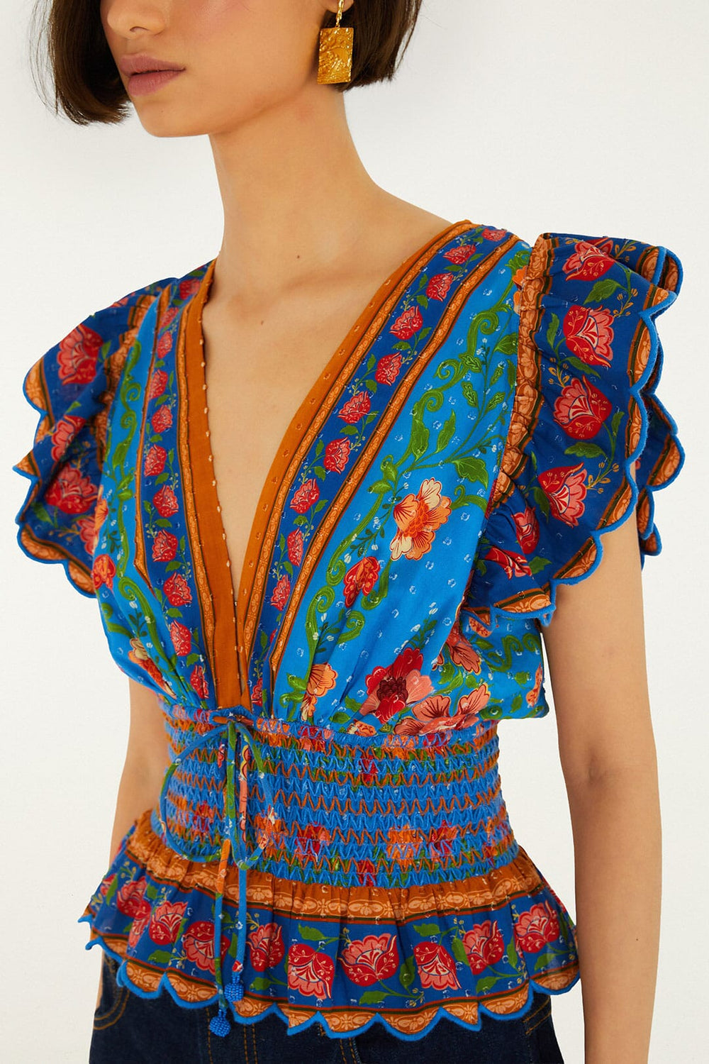 Bright Blue Rococo Flowers Blouse - FARM Rio ROCOCO FLOWERS BRIGHT BLUE