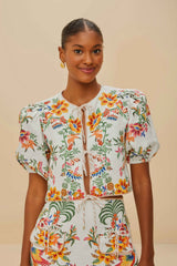 Off-White Delicate Forest Scarves Blouse - FARM Rio DELICATE FOREST SCARVES OFF-WHITE