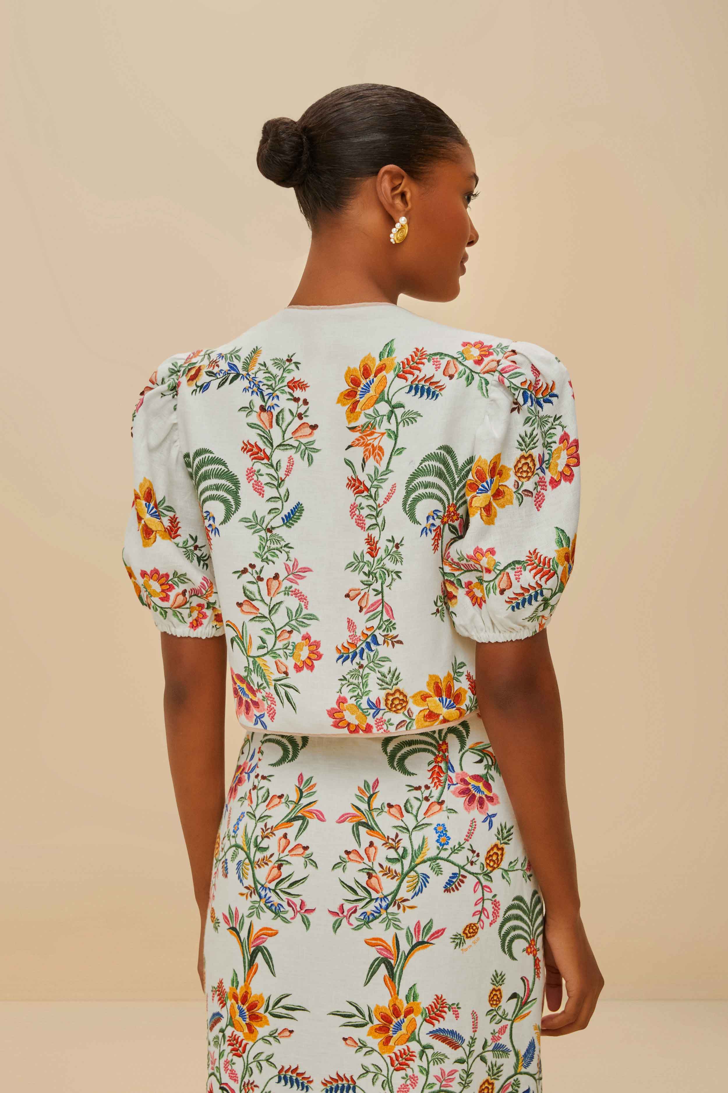 Off-White Delicate Forest Scarves Blouse - FARM Rio DELICATE FOREST SCARVES OFF-WHITE