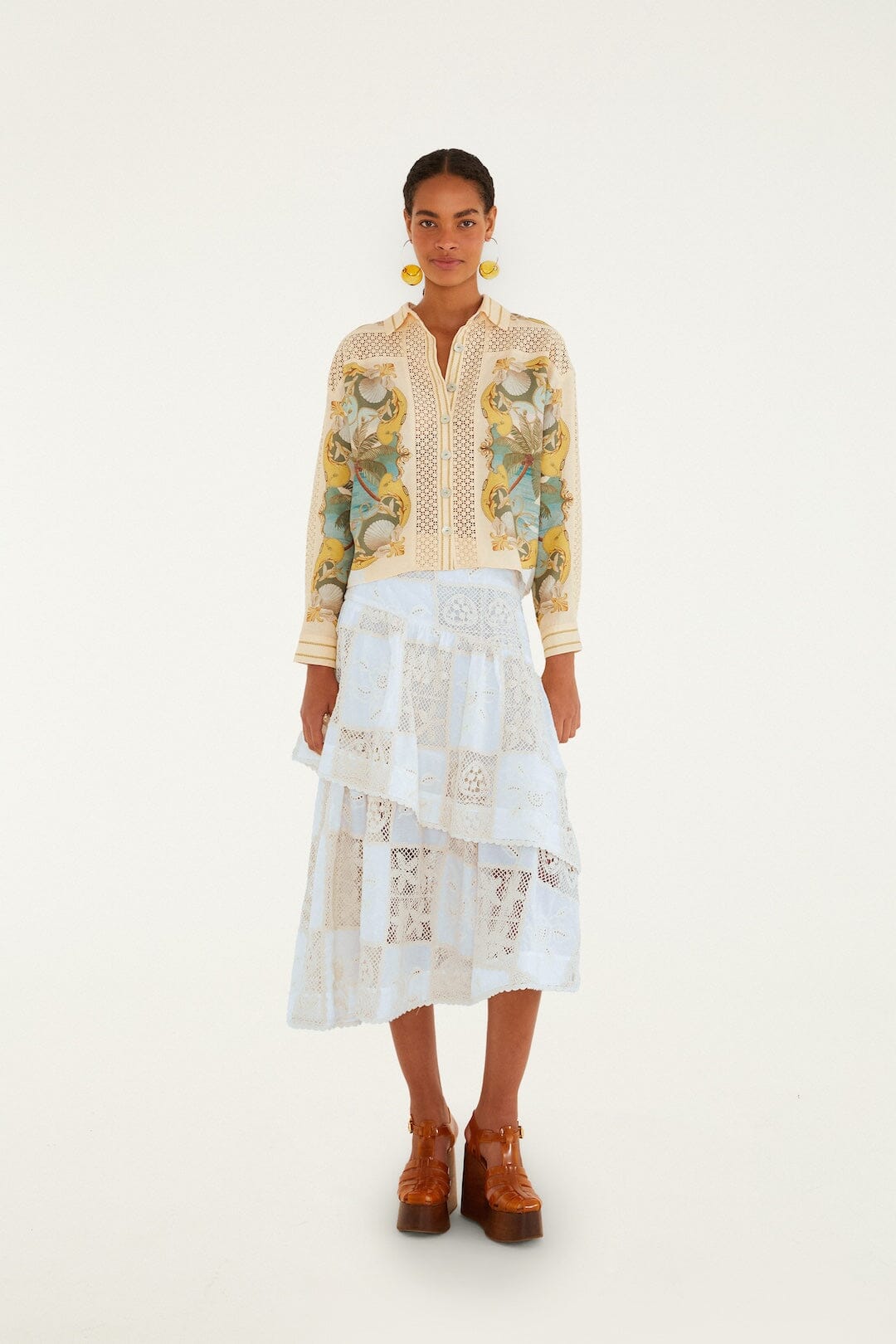 Off-White Scarf Eyelet Layered Maxi Skirt - FARM Rio OFF-WHITE