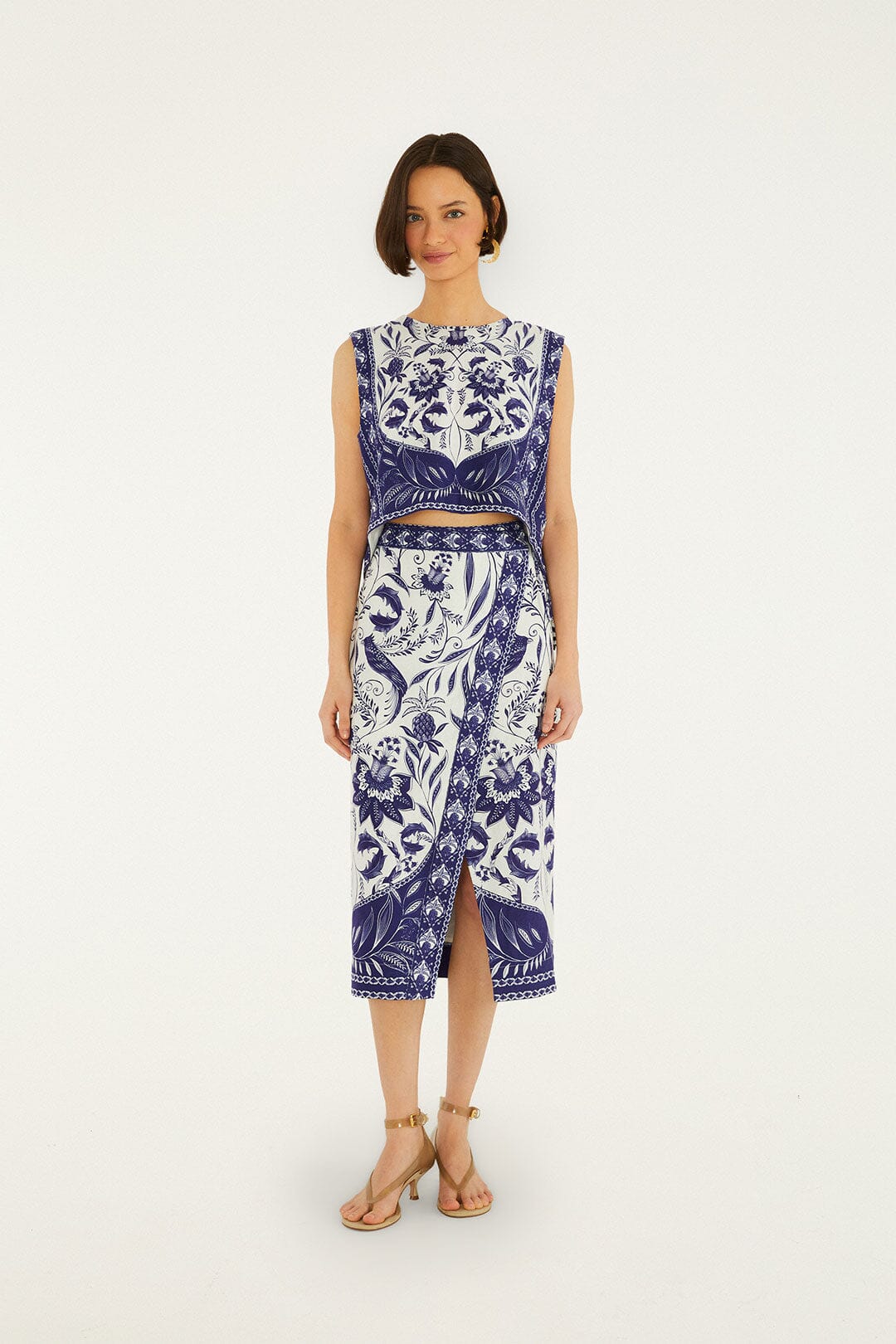 Off-White Nina Lenzing Ecovero Euroflax Wrap Midi Skirt - FARM Rio NINA OFF-WHITE