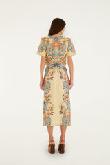 Butter Yellow Boho Beauty Euroflax Premium Linen Midi Skirt - FARM Rio BOHO BEAUTY BUTTER