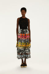 Black Ruta Layered Lenzing Ecovero Euroflax Maxi Skirt - FARM Rio RUTA BEIGE