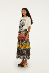Black Ruta Layered Lenzing Ecovero Euroflax Maxi Skirt - FARM Rio RUTA BEIGE