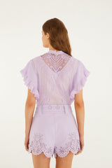 Lilac Geometric Richelieu Twill Belted Shorts - FARM Rio PURPLE