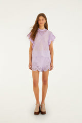 Lilac Geometric Richelieu Twill Belted Shorts - FARM Rio PURPLE
