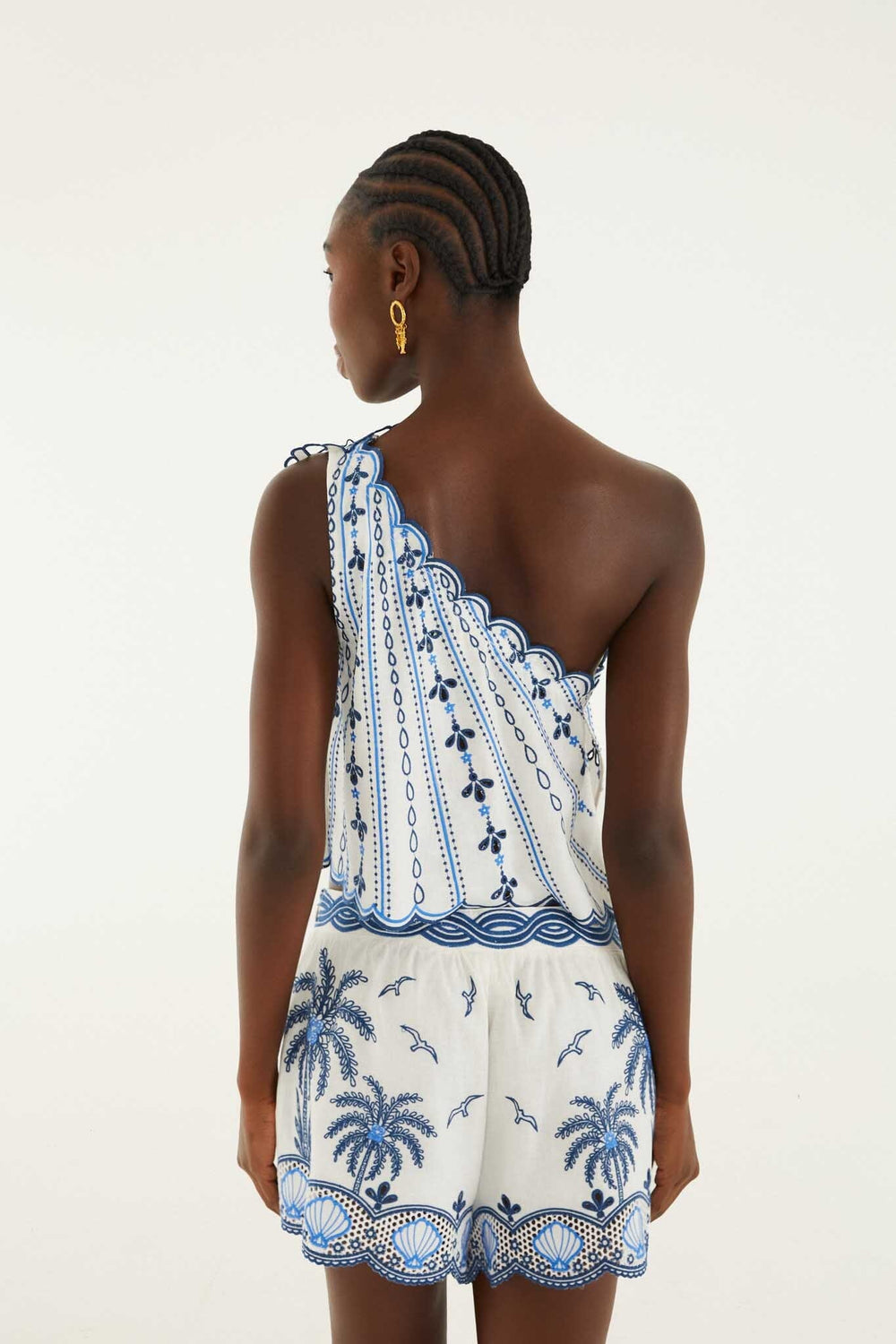 One Shoulder 3d Blouse With Embroidery - FARM Rio COAST STARS