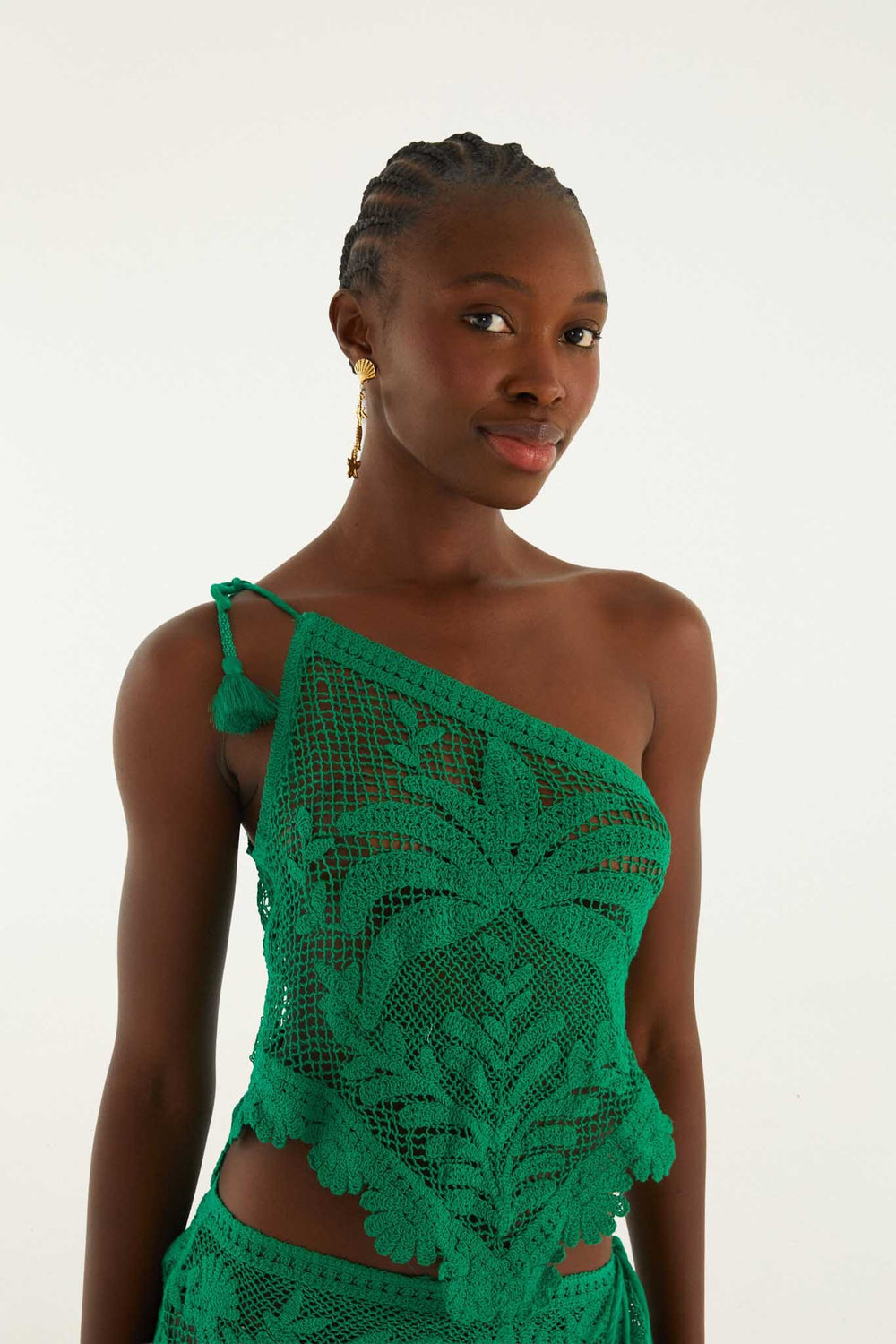 Green One-Shoulder Sheer Blouse - FARM Rio MARTINA TAPESTRY